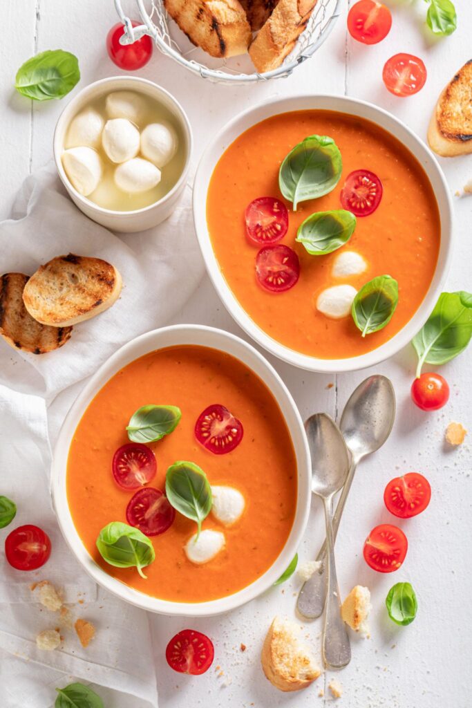 creamy cherry tomato soup served warm in a bowl